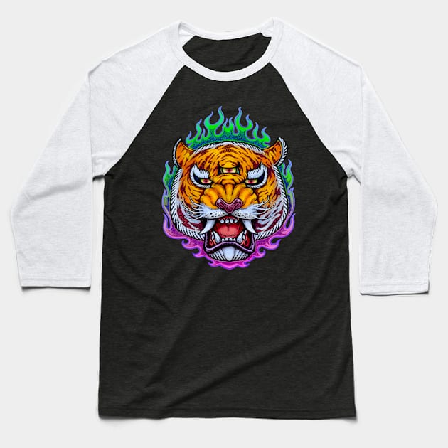 Third Eye Tiger Baseball T-Shirt by Villainmazk